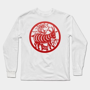 Chinese Zodiac Goat in Red Long Sleeve T-Shirt